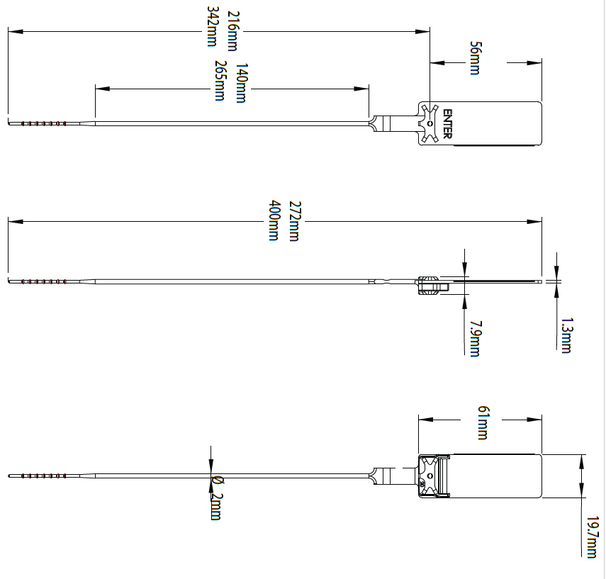 SecurePull 2mm plastic seals drawing